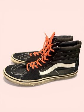 Vans men’s size 10.5 high top sneakers black white logo leather shoes grunge